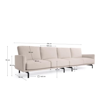 Galene 4 seater sofa in beige, 414 cm - sizes