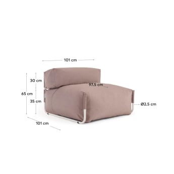 Square modular 100% outdoor sofa pouffe w/ backrest, terracotta, white aluminium 101x101cm - sizes