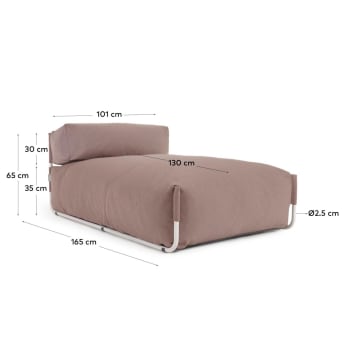 Square chaise longue pouffe with backrest in terracotta with white aluminium, 165 x 101 cm - sizes