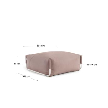 Square modular 100% outdoor sofa pouffe in terracotta with white aluminium, 101 x 101 cm - sizes