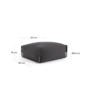 Square modular 100% outdoor sofa pouffe in dark grey with black aluminium, 101 x 101 cm - sizes