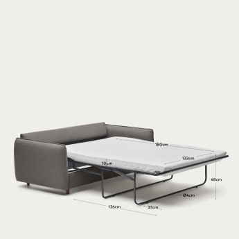 Carlota 2 seater sofa bed in grey chenille, 140 cm - sizes