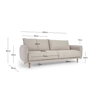 3 seater Carlota sofa in beige, 213 cm - sizes