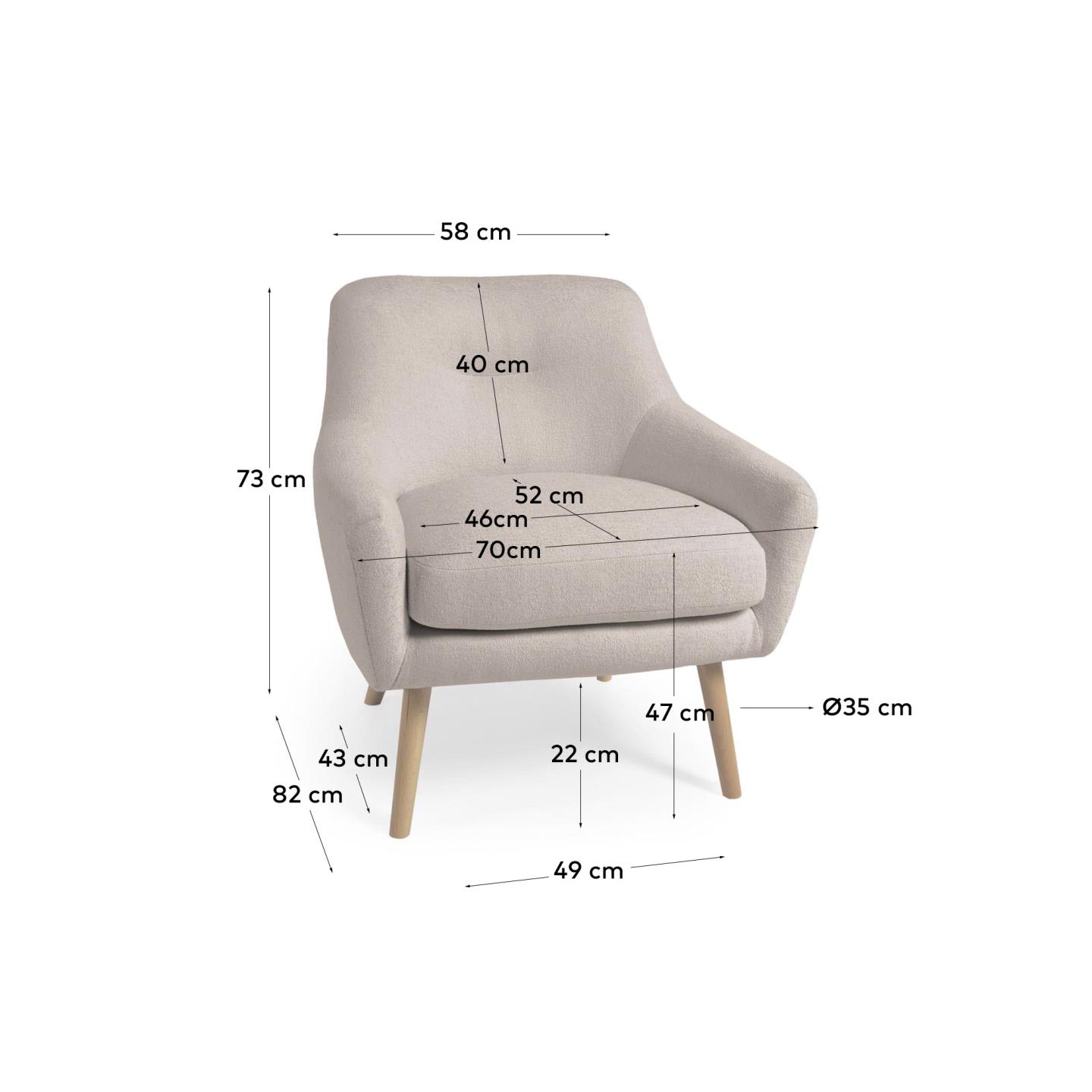 Armchair dimensions in online cm