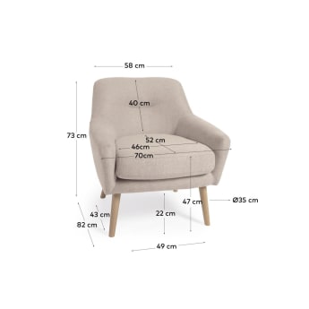 Candela armchair in beige - sizes