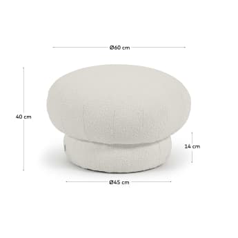 Sarisha round pouffe in white fleece, Ø 60 cm - sizes