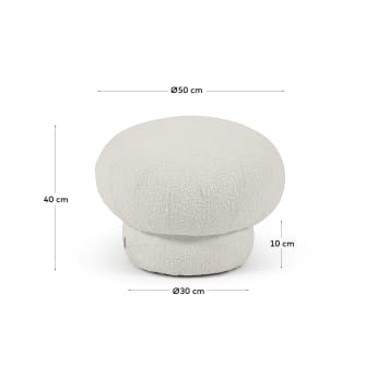 Sarisha round pouffe in white fleece, Ø 50 cm - sizes