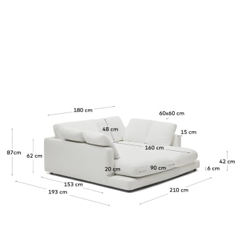 Gala 3 seater sofa with double chaise longue in white, 210 cm - sizes