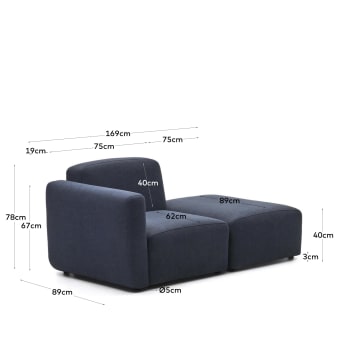 Neom 1 seater modular sofa with back module in blue, 169 cm - sizes