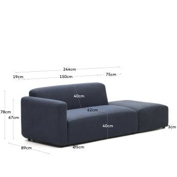 2θ αρθρωτός καναπές Neom, μπλε ύφασμα, 244 εκ - μεγέθη