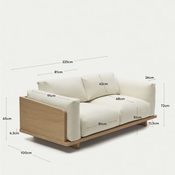 Sofa 3-osobowa Oaq beżowa 225 cm - rozmiary