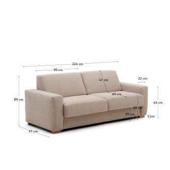 Anley 3-seater sofa bed in beige 224 cm - sizes