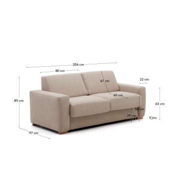 Anley 2-seater sofa bed in beige 204 cm - sizes