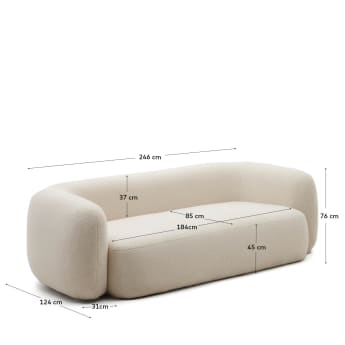 Martina 3-seater sofa in off-white shearling 246 cm - sizes