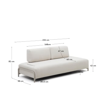 Compo module beige chenille 3-seater with grey metal structure 232 cm - sizes