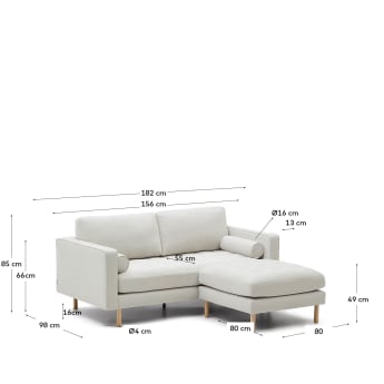 Debra 2-seater sofa with pearl chenille footrest and natural legs, 182 cm - sizes