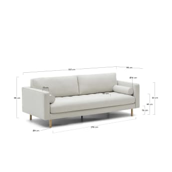 Debra 3-seater sofa in pearl chenille and natural legs, 222 cm - sizes