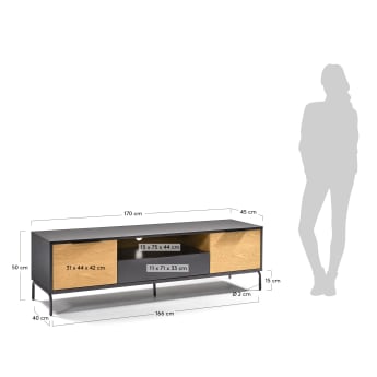 Savoi MDF TV stand with black lacquer & steel, 170 x 50 cm - sizes