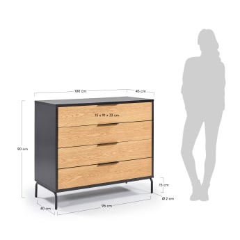 Savoi MDF chest of drawers with black lacquer and black-finished steel 100 x 90 cm - sizes