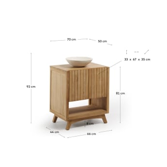 Meuble salle de bains rectangulaire Kuveni en bois massif de teck 70 x 80 cm - dimensions