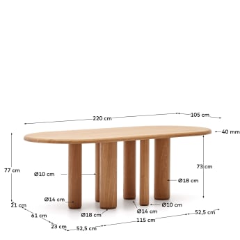 Οβάλ τραπέζι Mailen από καπλαμά φλαμουριά με φυσικό φινίρισμα Ø 220x105εκ - μεγέθη