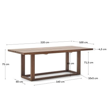 Table Sashi en bois de teck 220 x 100 cm - dimensions