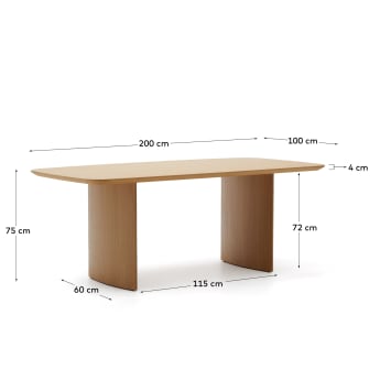 Table Litto en placage de chêne 200 x 100 cm - dimensions