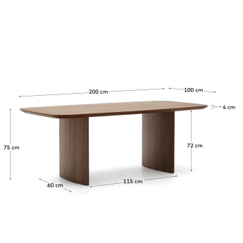 Litto table made from walnut veneer, 200 x 100 cm - sizes