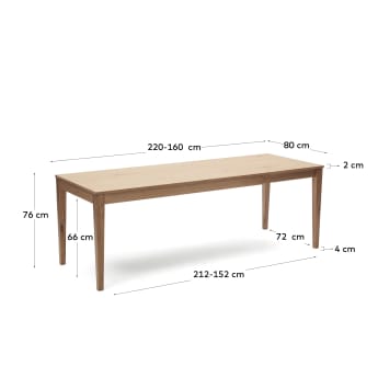 Yain extendable table with oak veneer and solid oak, 160 (220) x 80 cm - sizes