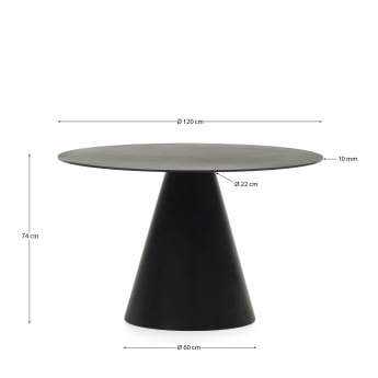 Table Wilshire en verre trempé et métal avec finition peinture noire Ø 120 cm - dimensions