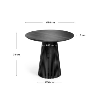 Jeanette round solid white cedar wood table in black, Ø 90 cm - sizes
