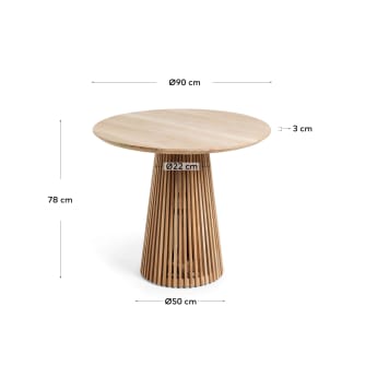 Στρογγυλό τραπέζι Jeanette, μασίφ ξύλο τικ, Ø90εκ - μεγέθη