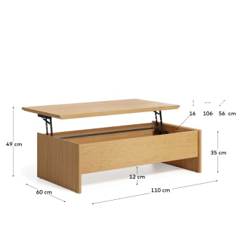 Abilen oak wood lift-up coffee table 110 x 60 cm FSC 100% - sizes