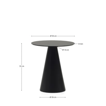 Table d'appoint Wilshire en verre trempé et métal avec finition peinture noir mat Ø 50 cm - dimensions