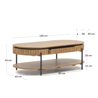Table basse Licia 1 tiroir en bois massif de manguier et métal peint en noir 130 x 65 cm - dimensions