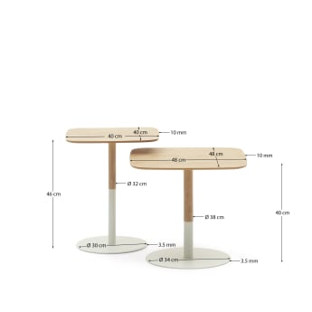 Watse set of 2 side tables in oak wood veneer and matte white metal, FSC Mix Credit - sizes