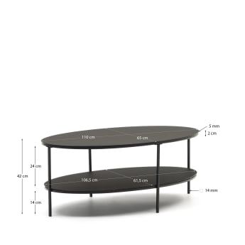 Table basse Fideia verre trempé et métal finition peinture noir mat Ø 110 x 65 cm - dimensions