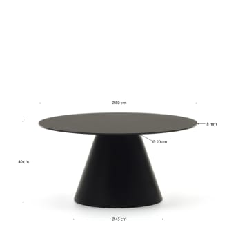 Tavolino Wilshire in vetro temperato e metallo finitura verniciato nero opaco Ø 80 cm - dimensioni