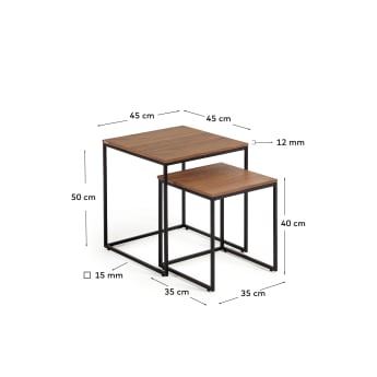 Σετ 2 βοηθητικά τραπέζια Yoana, καπλαμάς καρυδιάς και μεταλλική κατασκευή σε μαύρο χρώμα - μεγέθη