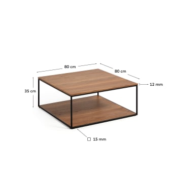 Yoana coffee table with walnut veneer and painted black metal structure, 80 x 80 cm - sizes