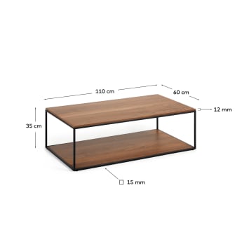 Yoana coffee table with oak walnut veneer and painted black metal structure, 110 x 60 cm - sizes