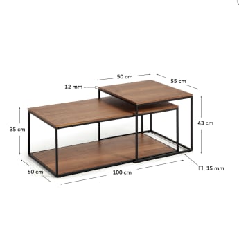 Yoana set of 2 nesting coffee tables with walnut veneer and black painted metal structure - sizes