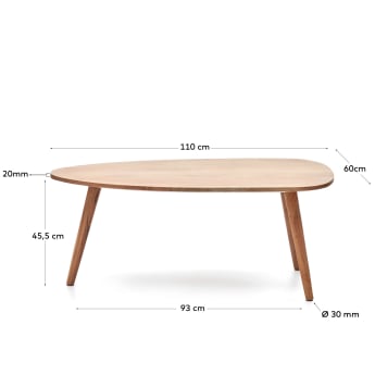 Table basse Eluana en bois d'acacia massif avec finition naturelle Ø 110 x 60 cm - dimensions