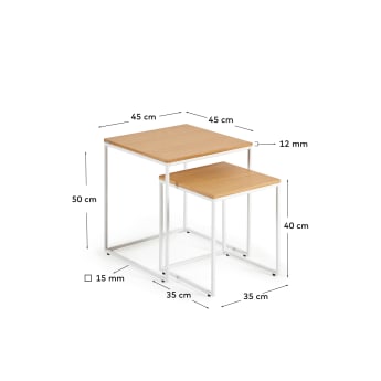 Σετ 2 βοηθητικά τραπέζια Yoana, δρύινος καπλαμά και λευκή μεταλλική δομή - μεγέθη