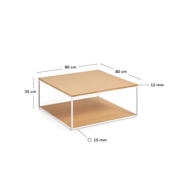 Table basse Yoana en placage de chêne et structure en métal blanc 80 x 80 cm - dimensions