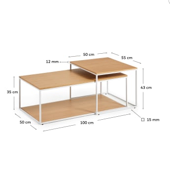 Yoana set of 2 nesting coffee tables with oak veneer and white metal structure, 80 x 80 cm - sizes