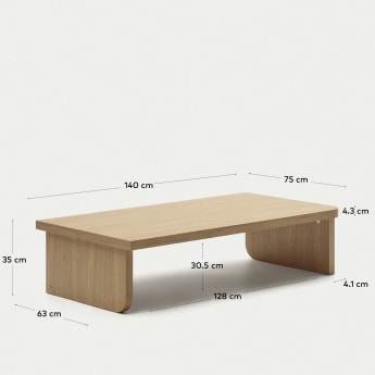 Lot Oaq de 2 tables basses en placage de chêne finition naturelle - dimensions