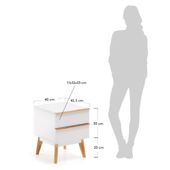 globaal Mortal Pijler Melan bedside table with white lacquer and solid rubber wood 40 x 50 cm |  Kave Home