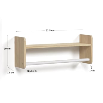 Florentina shelf with hangers in solid natural pine and white MDF 52.5 cm FSC MIX Credit - sizes