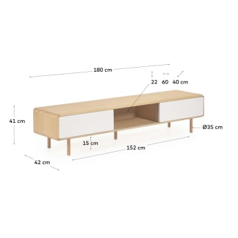 Anielle solid ash & ash veneer TV stand with 2 doors, 180 x 41 cm - sizes